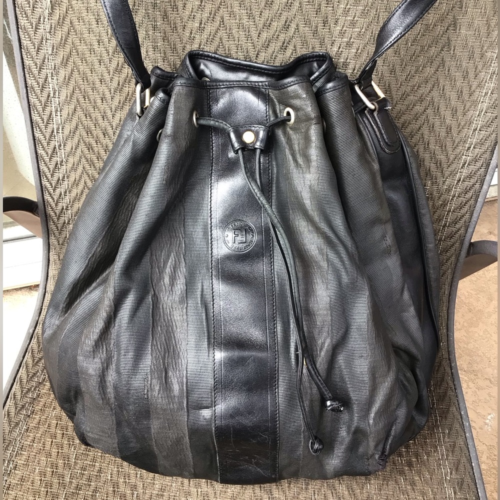 Fendi Black Leather Black Leather/Coated Canvas Vintage Bag